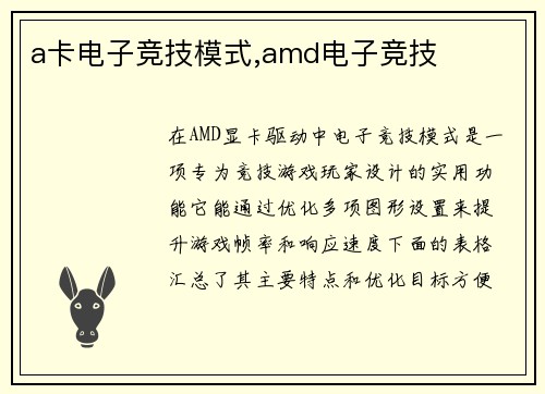 a卡电子竞技模式,amd电子竞技