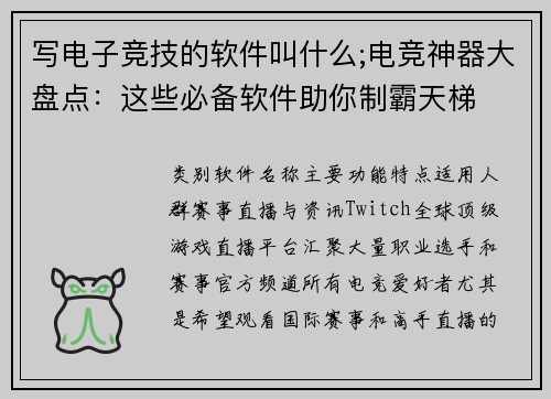 写电子竞技的软件叫什么;电竞神器大盘点：这些必备软件助你制霸天梯